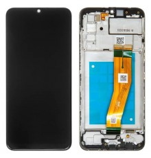 Дисплей для Samsung A025F/DS Galaxy A02s, чорний, з рамкою, Original (PRC), з жовтим шлейфом, (160,5x72 mm)