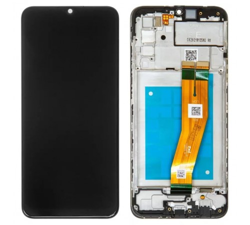 Дисплей для Samsung A025F/DS Galaxy A02s, чорний, з рамкою, Original (PRC), з жовтим шлейфом, (160,5x72 mm)