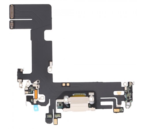 Шлейф для iPhone 13, коннектора зарядки, белый, с микрофоном, с компонентами, Original (PRC), с разборки