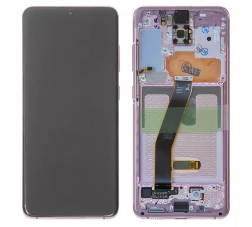 Дисплей для Samsung G980 Galaxy S20, G981 Galaxy S20 5G, розовый, с рамкой, Original, сервисная упаковка, cloud pink, #GH82-22131C/GH82-22123C