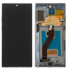 Дисплей для Samsung N975F Galaxy Note 10 Plus, серебристый, с рамкой, Оригинал (переклеено стекло)