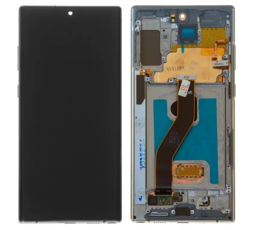 Дисплей для Samsung N975F Galaxy Note 10 Plus, серебристый, с рамкой, Оригинал (переклеено стекло)
