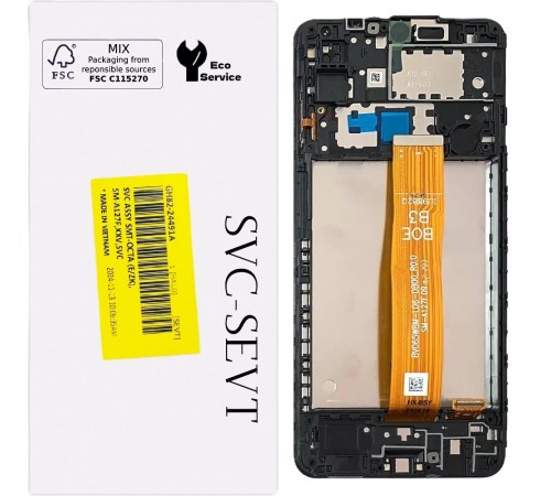 Дисплей для Samsung A127 Galaxy A12 Nacho, чорний, з рамкою, Original, SM-A127F BV065WBM-L06-DB00_R0.0, GH82-24491A