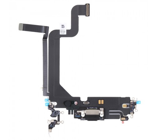 Шлейф для iPhone 14 Pro Max, коннектора зарядки, черный, с микрофоном, с компонентами, Original (PRC), с разборки