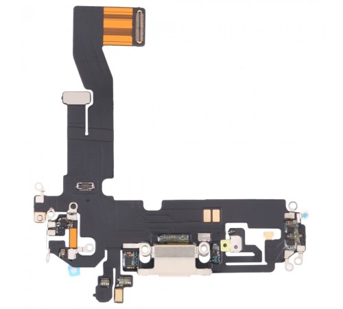 Шлейф для iPhone 12, iPhone 12 Pro, коннектора зарядки, белый, с микрофоном, с компонентами, Original (PRC), с разборки