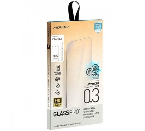 Защитное стекло для Apple iPhone 12, iPhone 12 Pro, 0.3mm, Glass Pro+ Ag+ Nano Anti-Bacteria, Momax (PZAP20MBS1T)